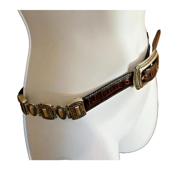 Brighton Accessories - Vtg Brighton Reversible Belt Black / Brown with Pewter Tone Hinged Conchos sz 28